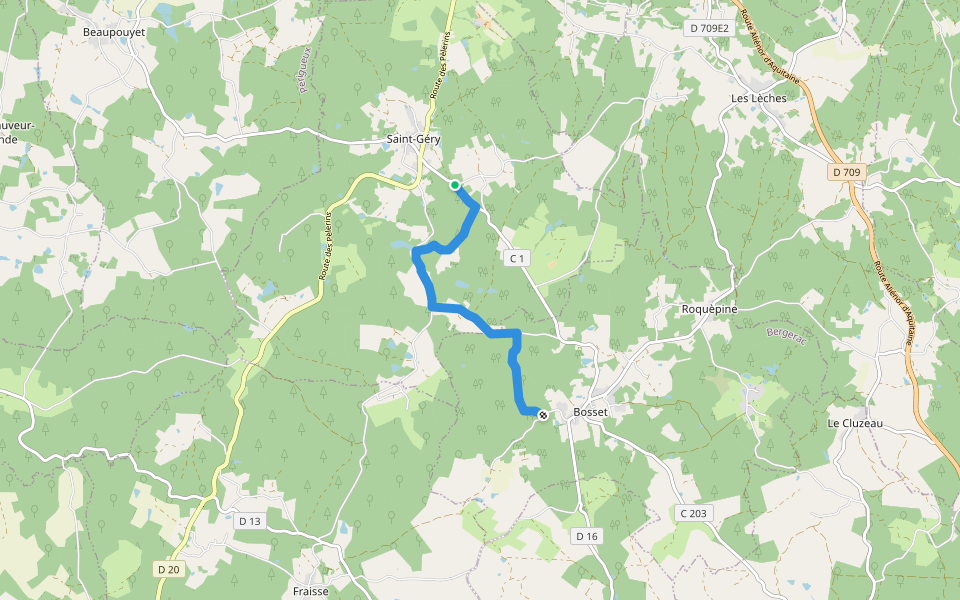 Liaison St-Gery - Bosset - Fraisse walking route map in Saint-Géry