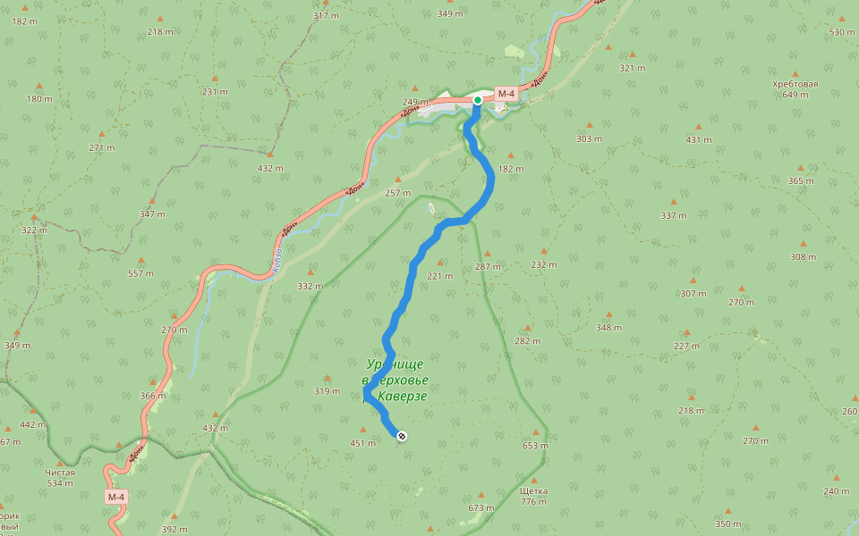 Каверзинские водопады walking route map in Khrebtovoe
