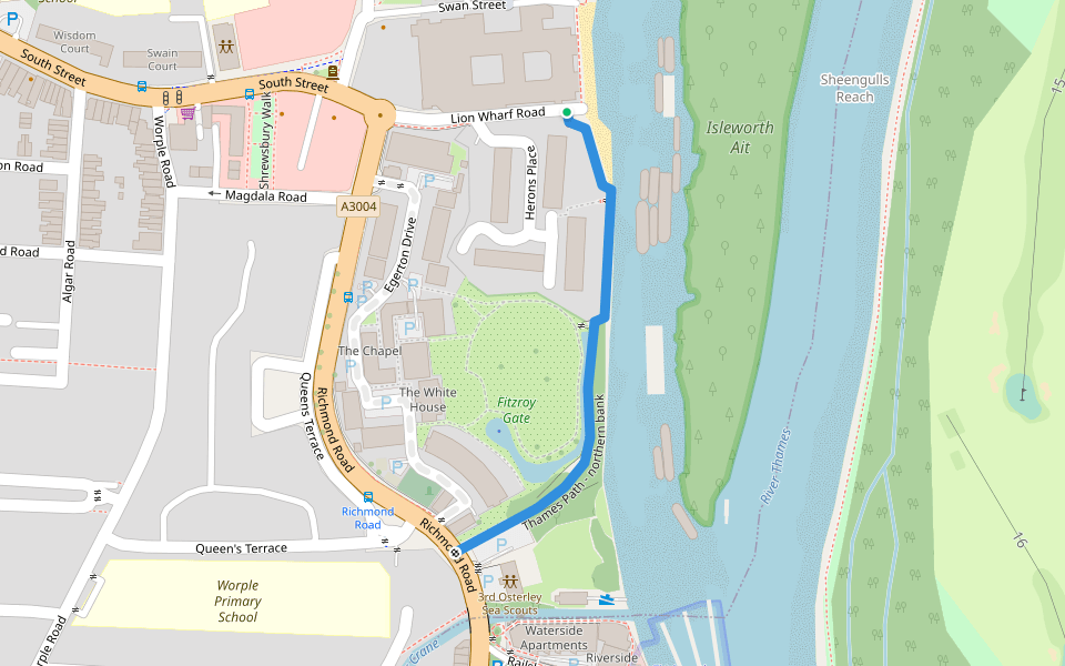 Capital Ring Section 07 (alternate) walking route map in Isleworth