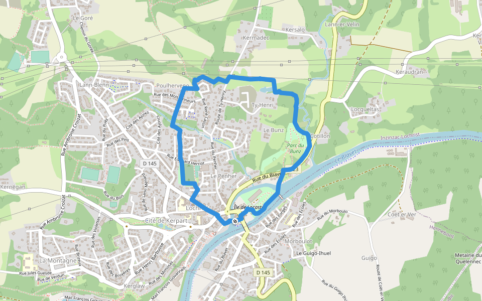 Circuit du Bunz walking route map in Inzinzac-Lochrist