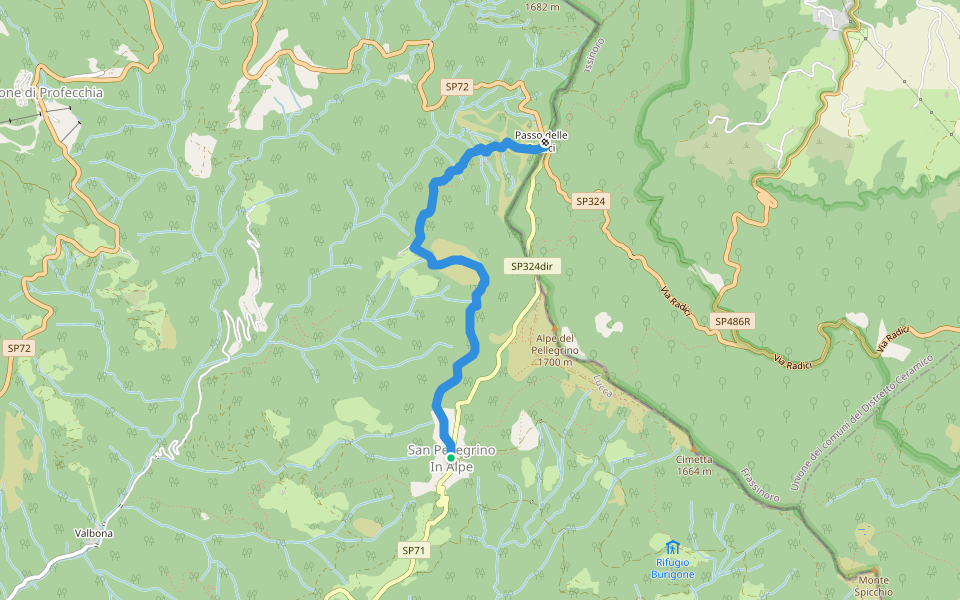 E1 Toscana 06 Variante 6.1 walking route map in San Pellegrino