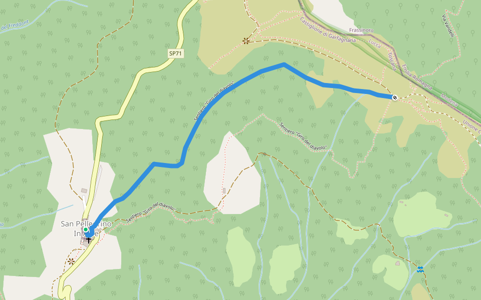 E1 Toscana 07 Variante 7.1 walking route map in San Pellegrino