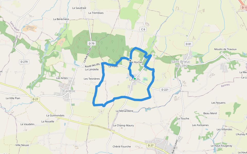 Les Iffs - château de Montmuran walking route map in La Chapelle-Chaussée