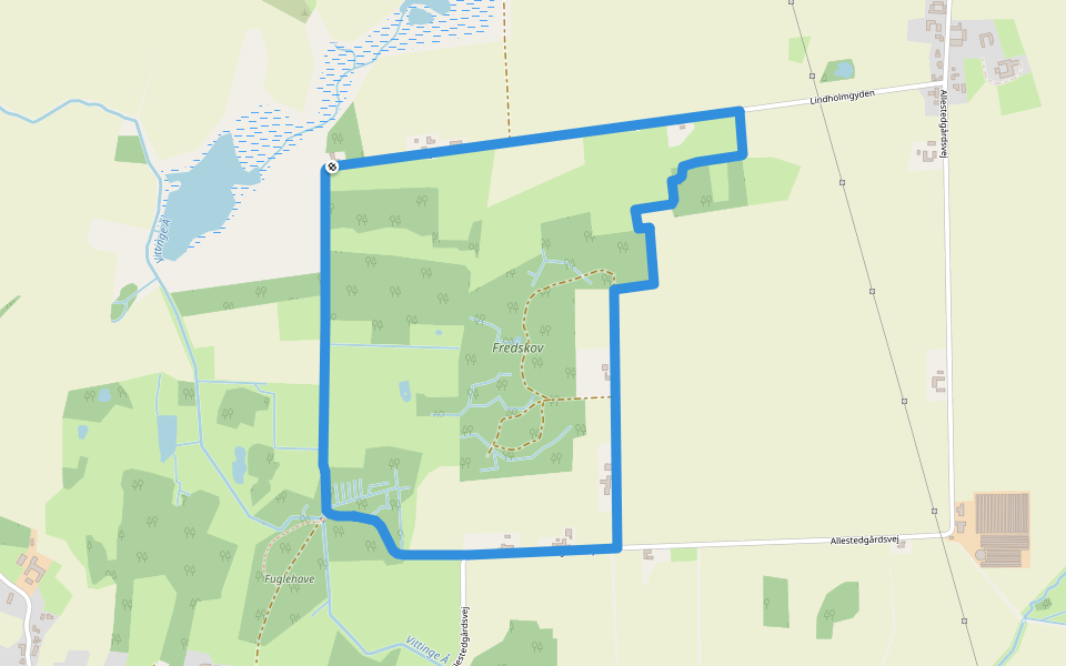 Fredskovsporet Main walking route map in Broby