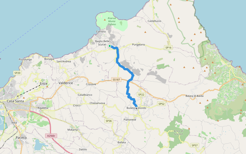 Custonaci Buseto Palizzolo walking route map in Custonaci