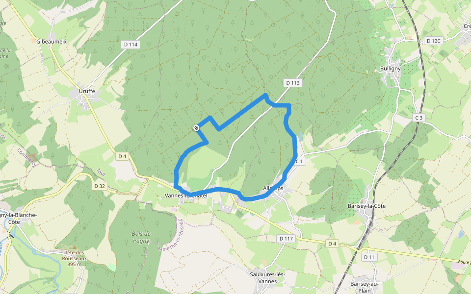 Circuit des 4 Bans walking route map in Vannes-le-Châtel