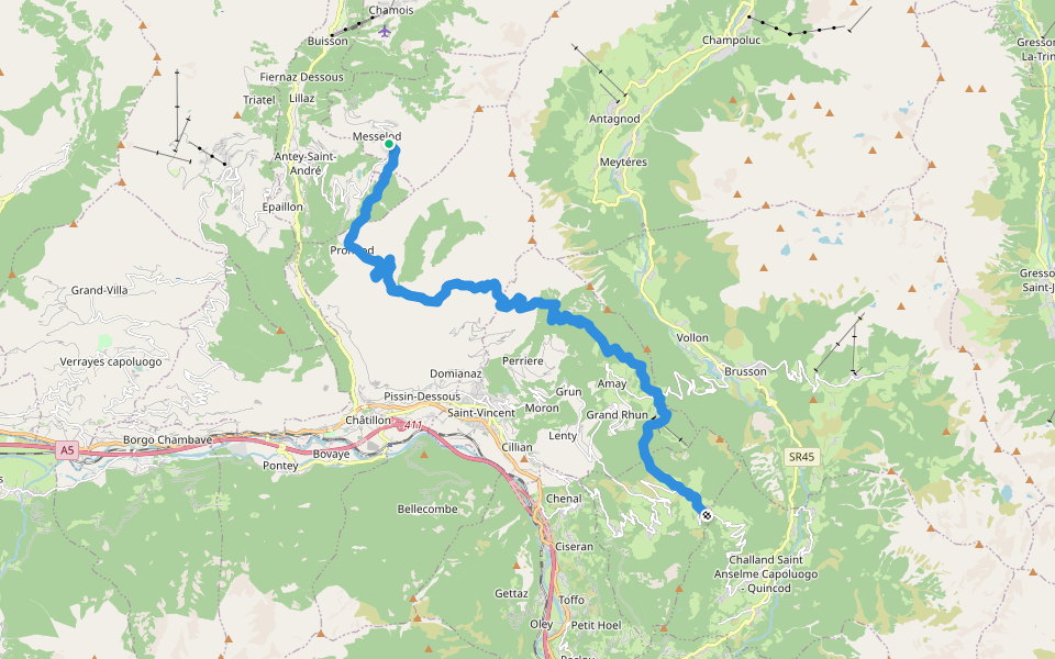 Gran Balconata del Cervino - Stage 6 walking route map in Brengon