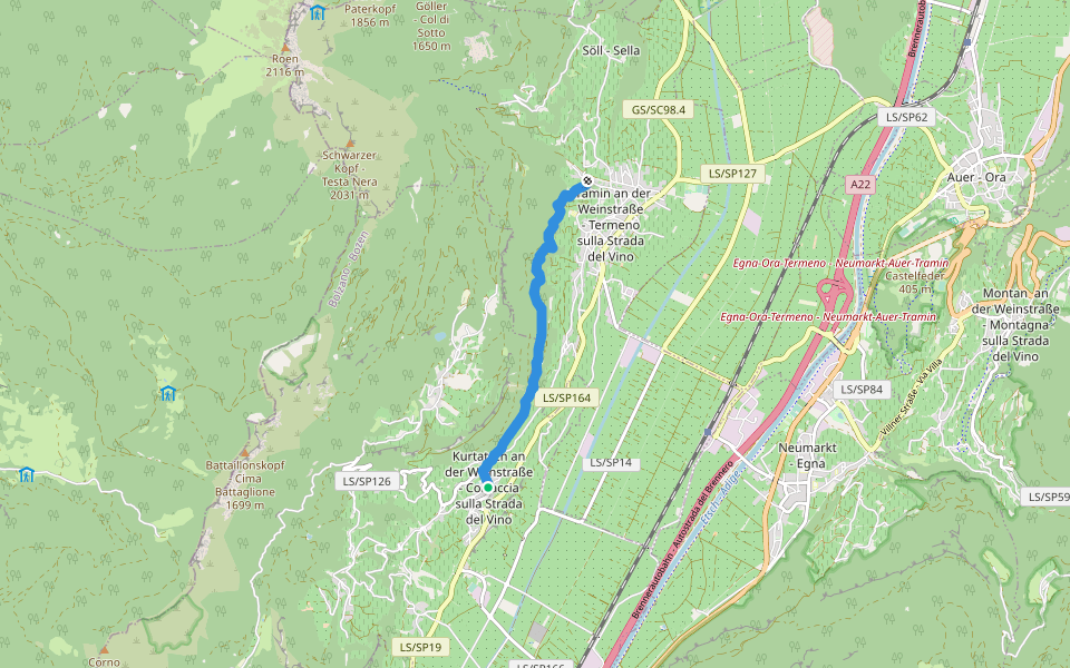 Kastelazweg walking route map in Cortaccia