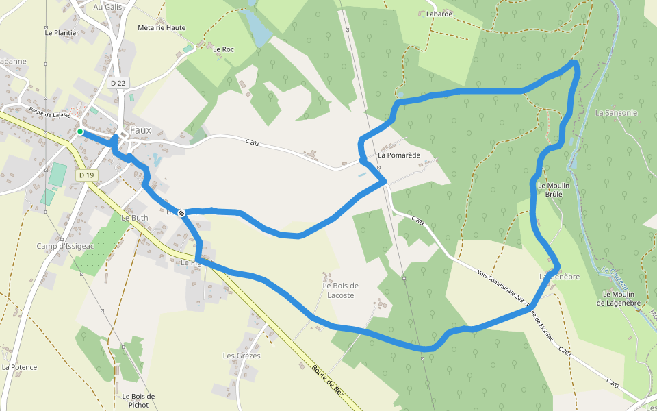 Boucle de Faux walking route map in Faux