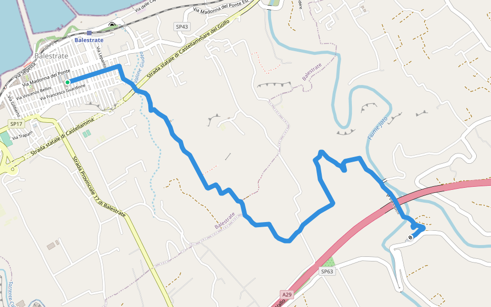 Balestrate Santuario Madonna del Ponte walking route map in Balestrate