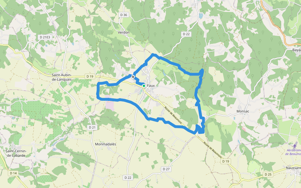 Boucle Falloise walking route map in Faux