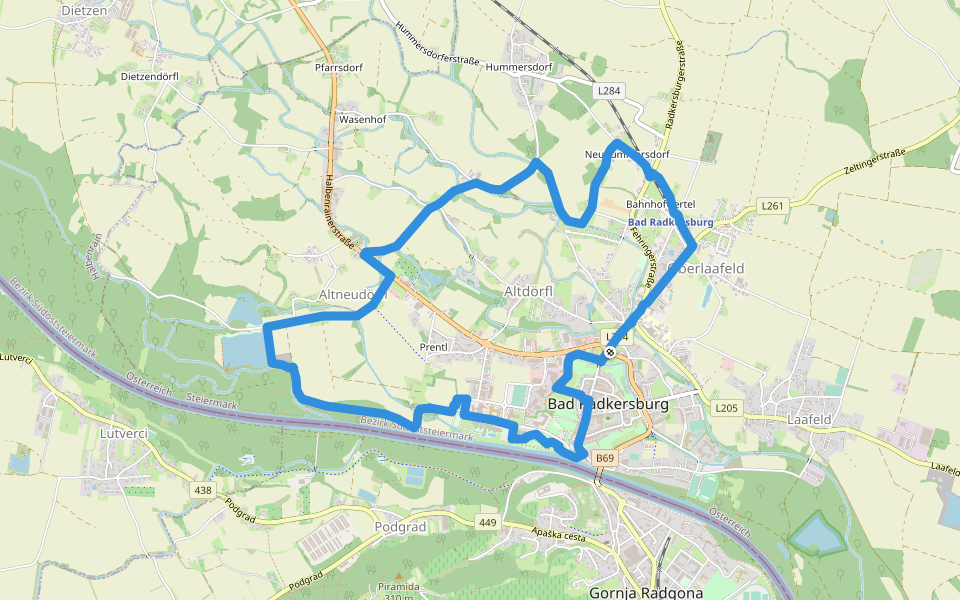 Wasserweg West walking route map in Bad Radkersburg