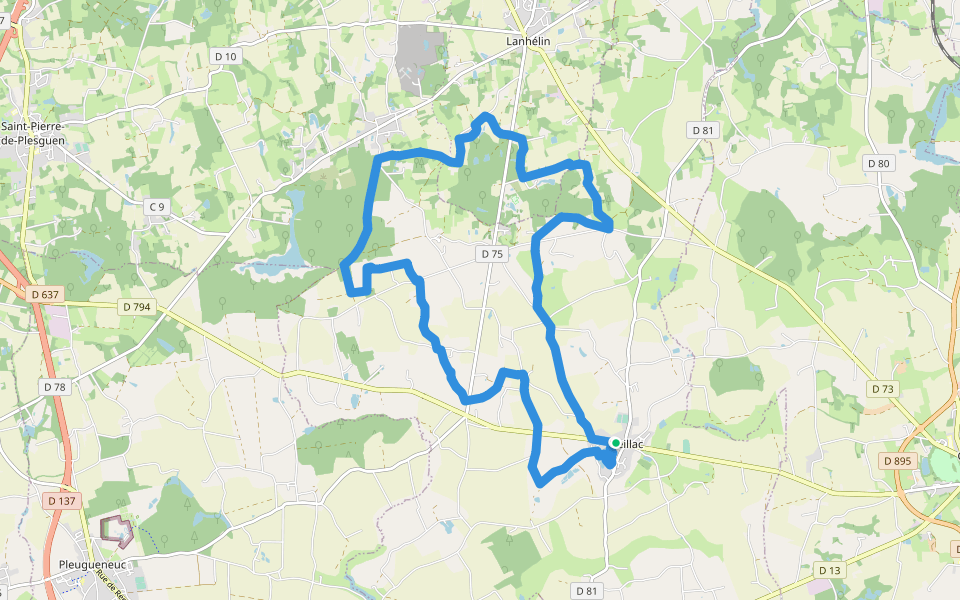 Circuit des Rochers walking route map in Meillac