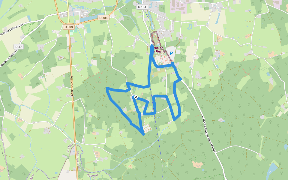 Boucle du Zoo walking route map in La Flèche