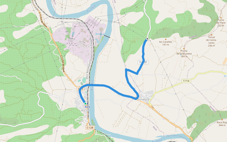Paissatges de la Batalla de l'Ebre walking route map in Ascó
