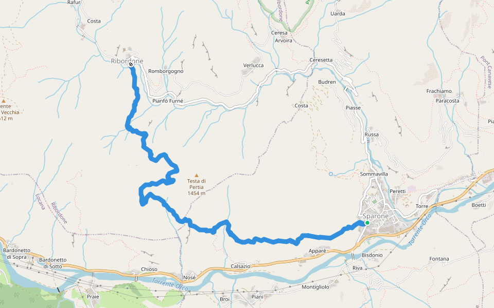 Sparone - Ribordone walking route map in Sparone
