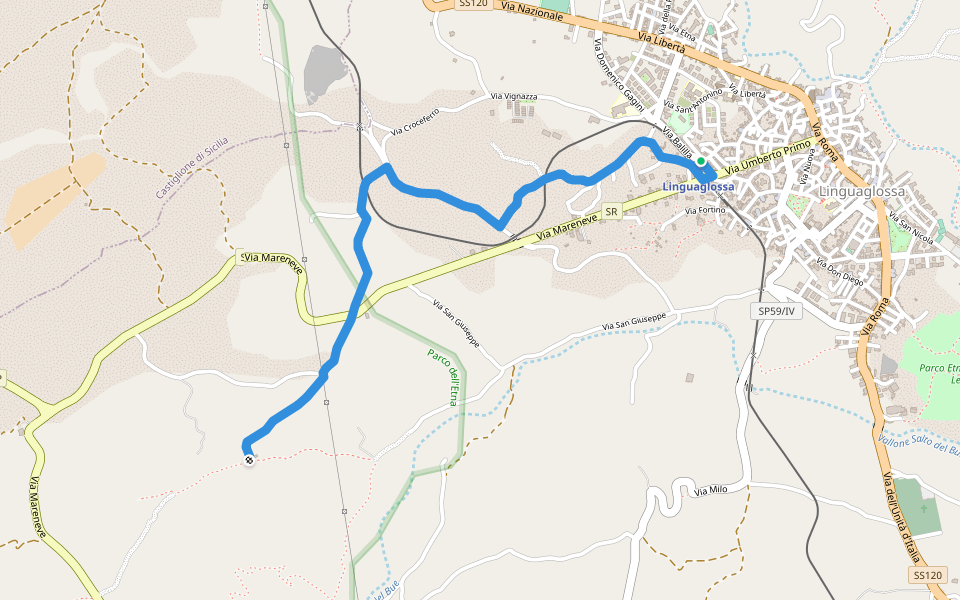 La Trainara Variante A walking route map in Linguaglossa