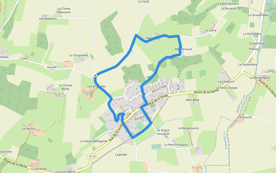 Circuit de Mareil walking route map in Mareil-sur-Loir