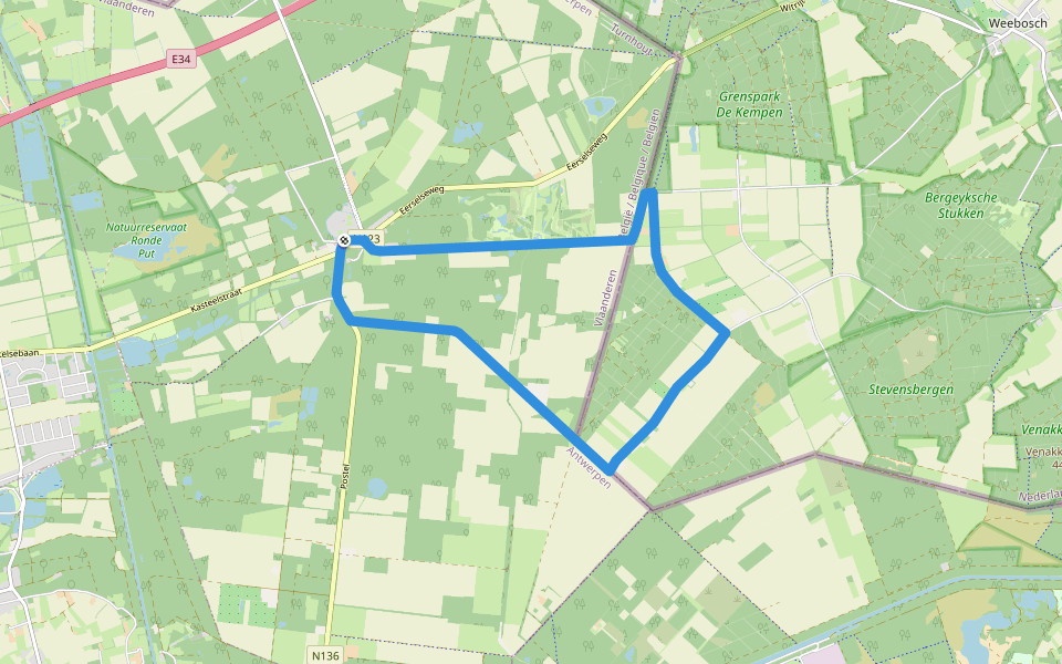 Klavertje Vijf : Wandeling 5 - blauw walking route map in Mol
