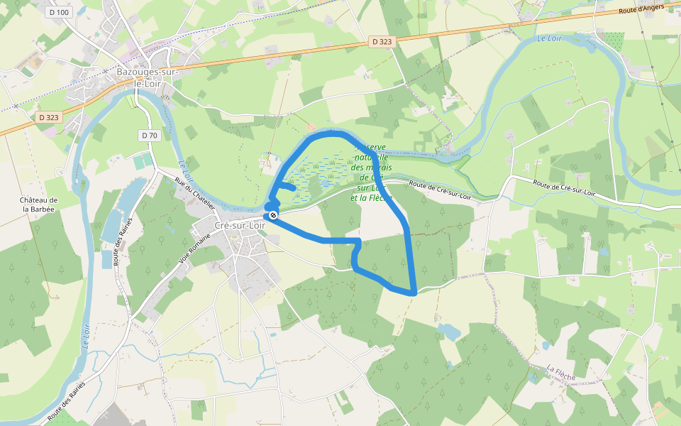 Circuit Bois et marais walking route map in Bazouges Cré sur Loir