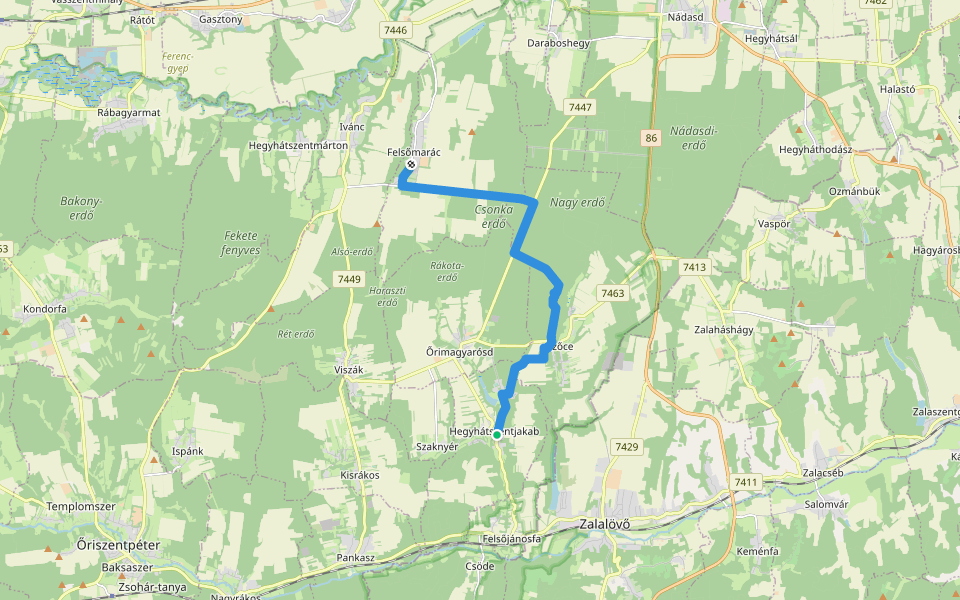 S (Felsőmarác – Magyarlak) walking route map in Hegyhátszentjakab