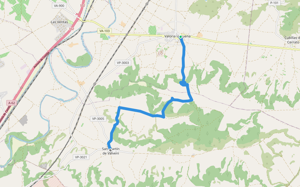 Senderos del Clarete 9: Valoria la Buena-San Martín de Valvení walking route map in Valoria la Buena