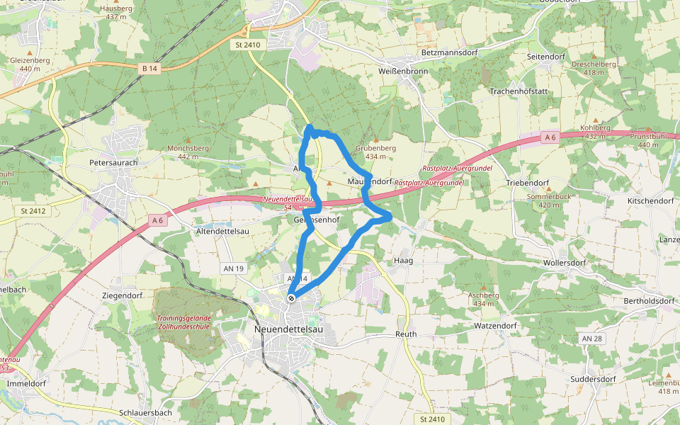 Neuendettelsauer Wanderweg Nr. 1 walking route map in Neuendettelsau