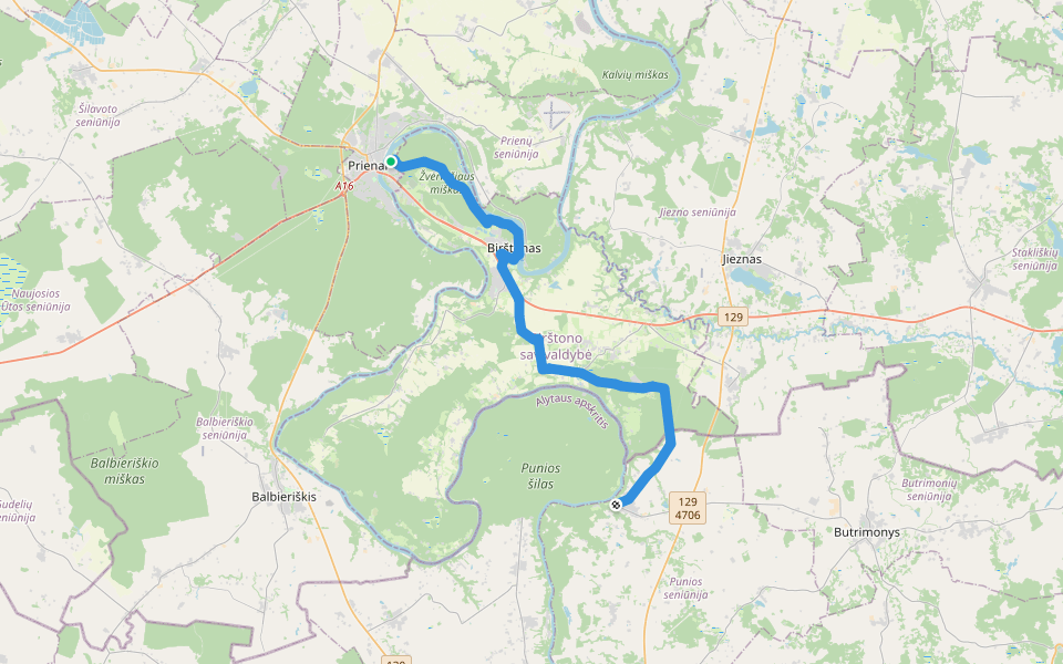 Camino Lituano 16 etapas: Prienai–Punia walking route map in Prienai