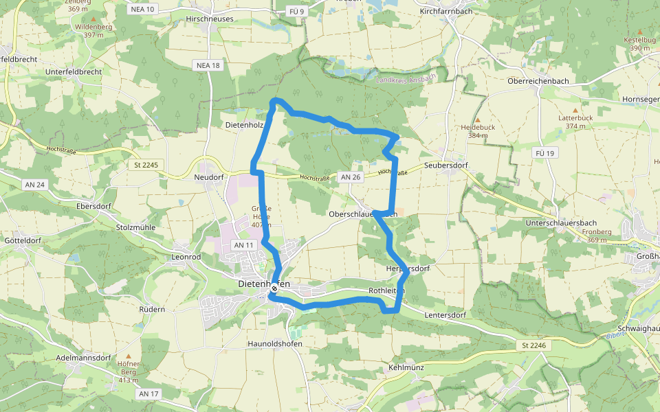 Dietenhofener Wanderweg 2 walking route map in Dietenhofen