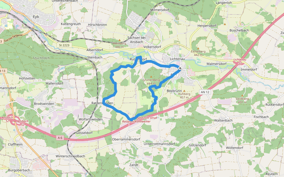 Lichtenauer Hasenweg walking route map in Lichtenau