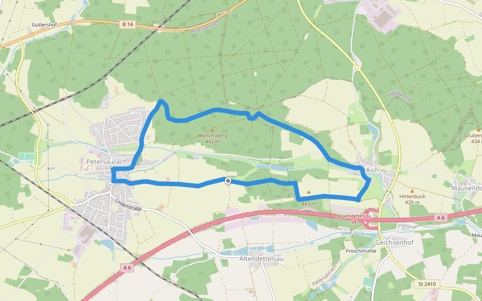 Neuendettelsauer Wanderweg Nr. 61 walking route map in Petersaurach