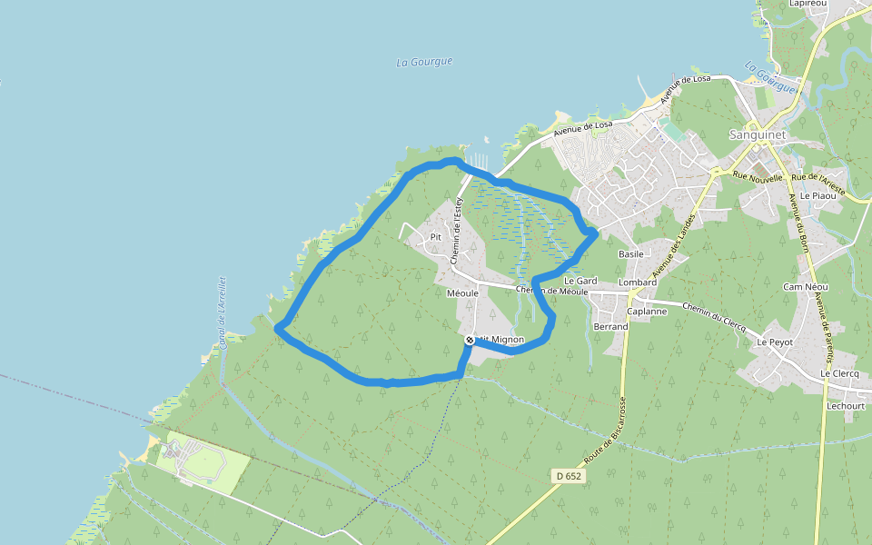 SANGUINET - CIRCUIT ENTRE ÉTANG ET FORÊT walking route map in Sanguinet