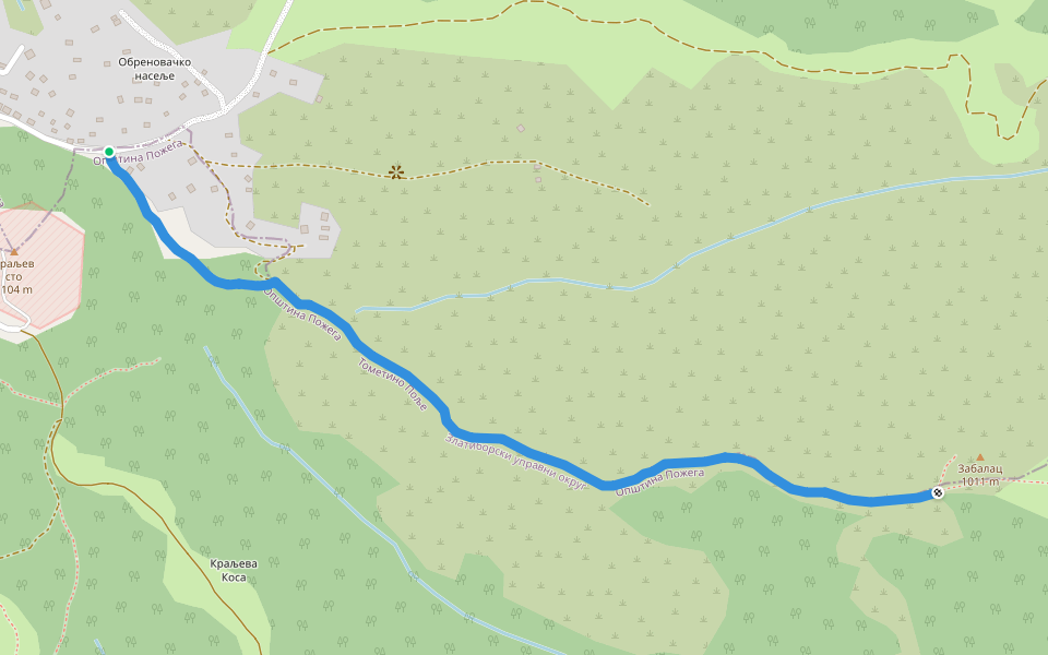 Маљен walking route map in Осеченица