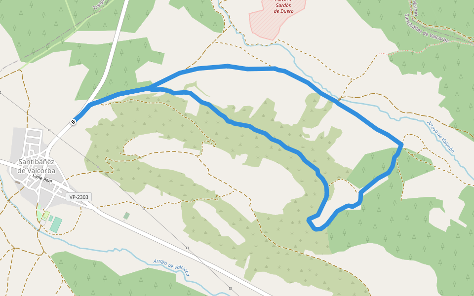 Sendero de la Sombría walking route map in Santibáñez de Valcorba
