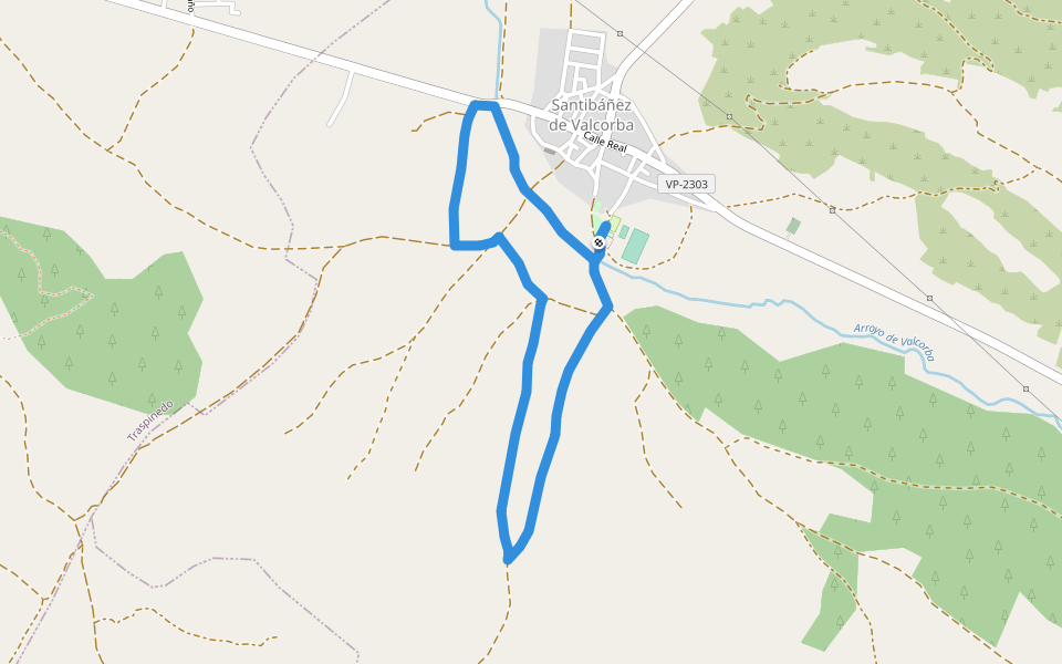 Sendero de las Viñas walking route map in Santibáñez de Valcorba