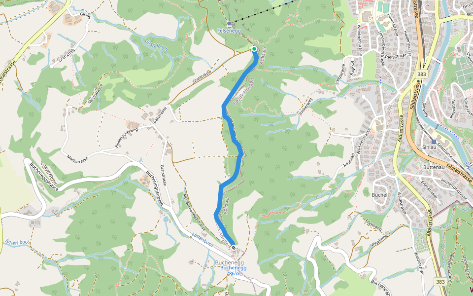 Felsenegg - Buechenegg walking route map in Stallikon