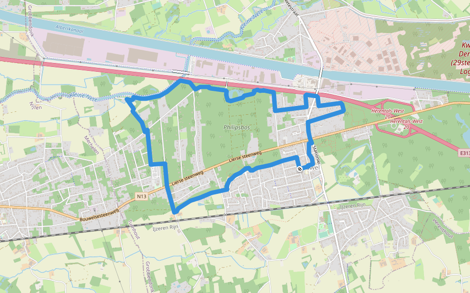 Blarendabberspad (oranje lus) walking route map in Grobbendonk