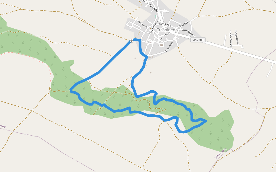 Sendero de la Atalaya walking route map in Traspinedo