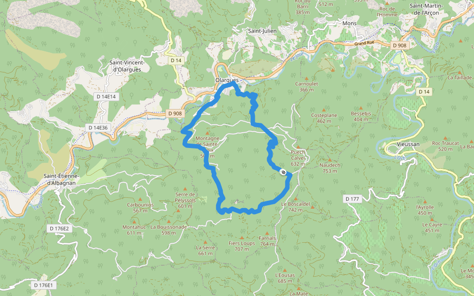 De Malvies walking route map in Olargues