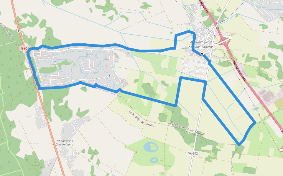 Por Campiñas y Humedales walking route map in Aldeamayor de San Martín
