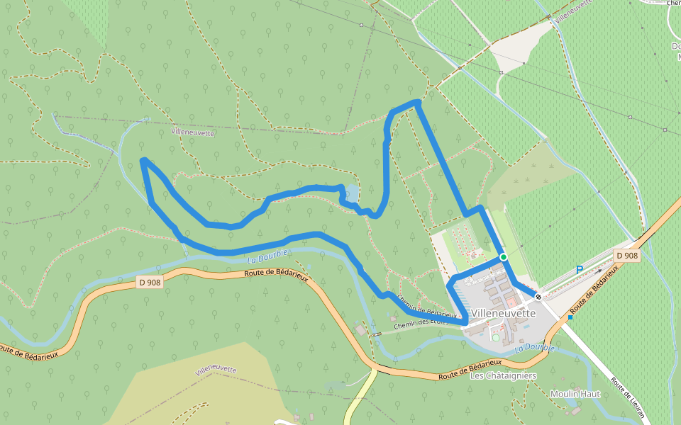Villeneuvette walking route map in Villeneuvette