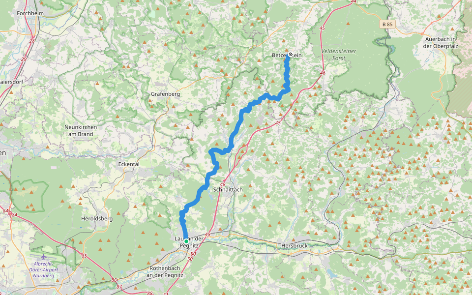 DAV Laufer Hüttenweg walking route map in Lauf an der Pegnitz