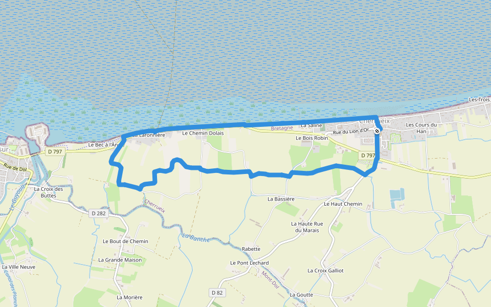 Grèves et marais walking route map in Cherrueix