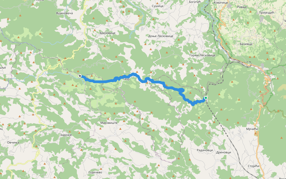 Жел. ст. Самари - планинарска кућа ”Повленски кућерак” walking route map in Радановци