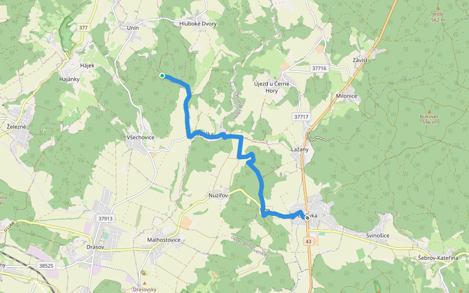 [Z] Lipůvka - Partyzánský památník walking route map in Skalička