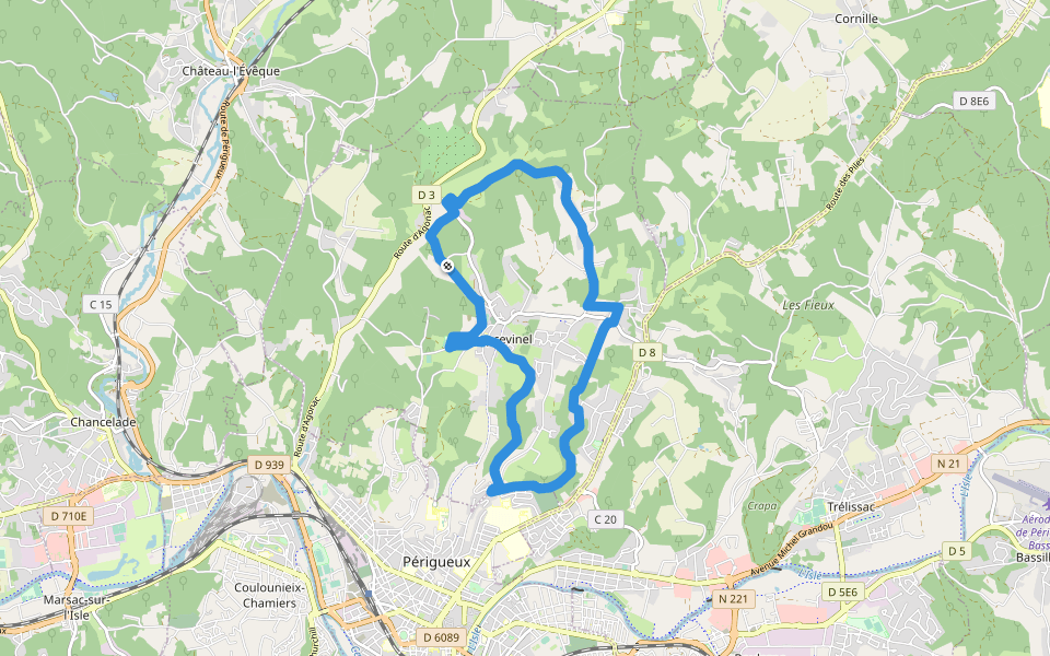 Boucle de Chantecoucou walking route map in Champcevinel