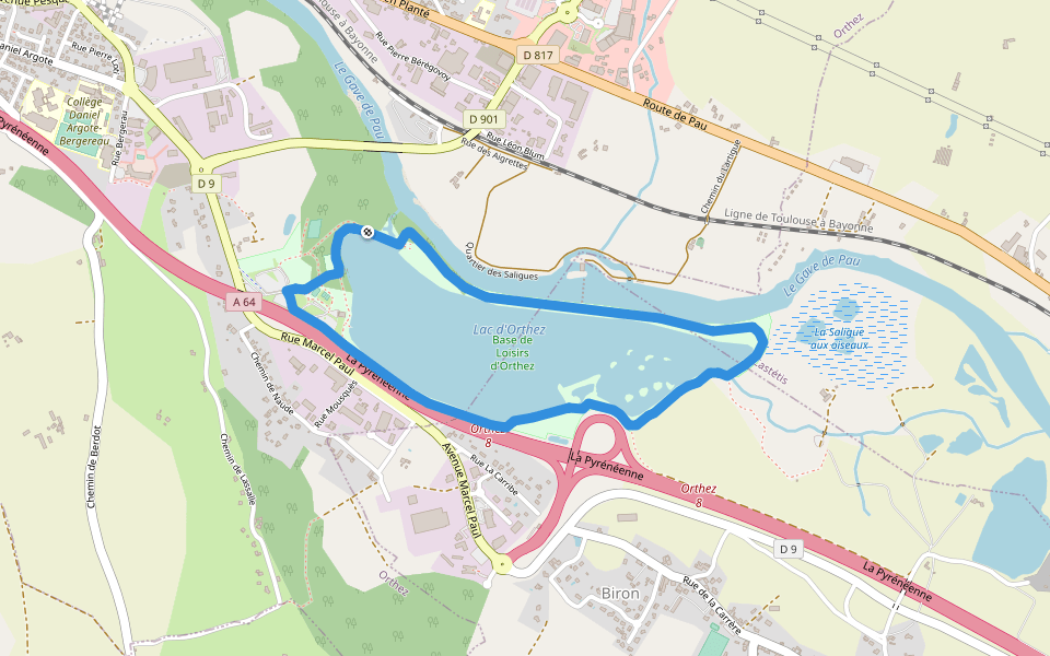 Promenade du lac d’Orthez-Biron walking route map in Orthez