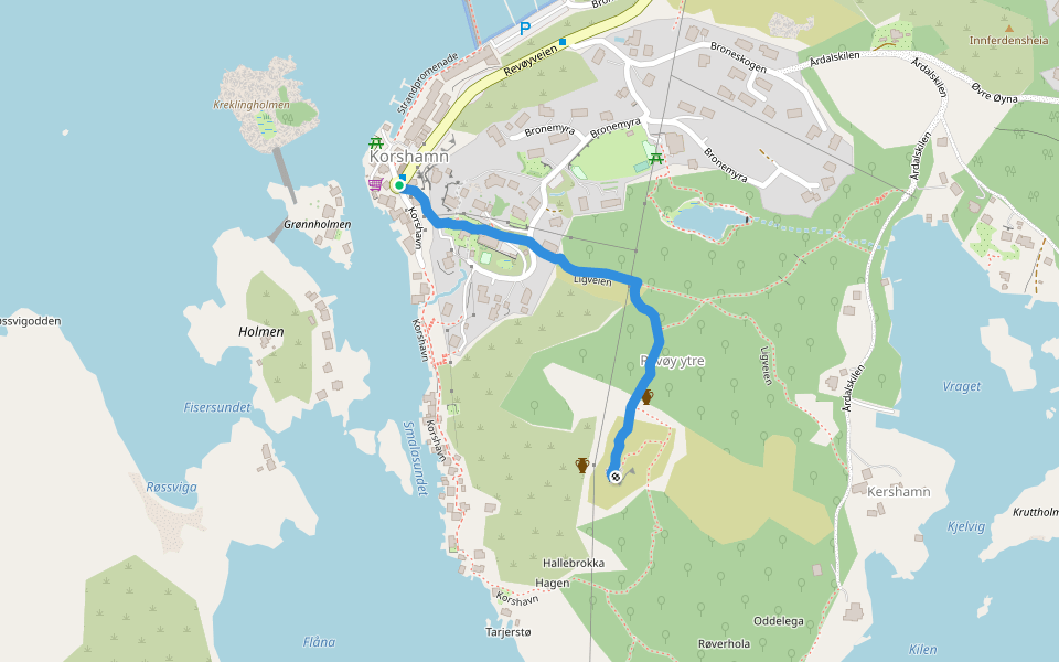 Til Vakthuset walking route map in Korshavn