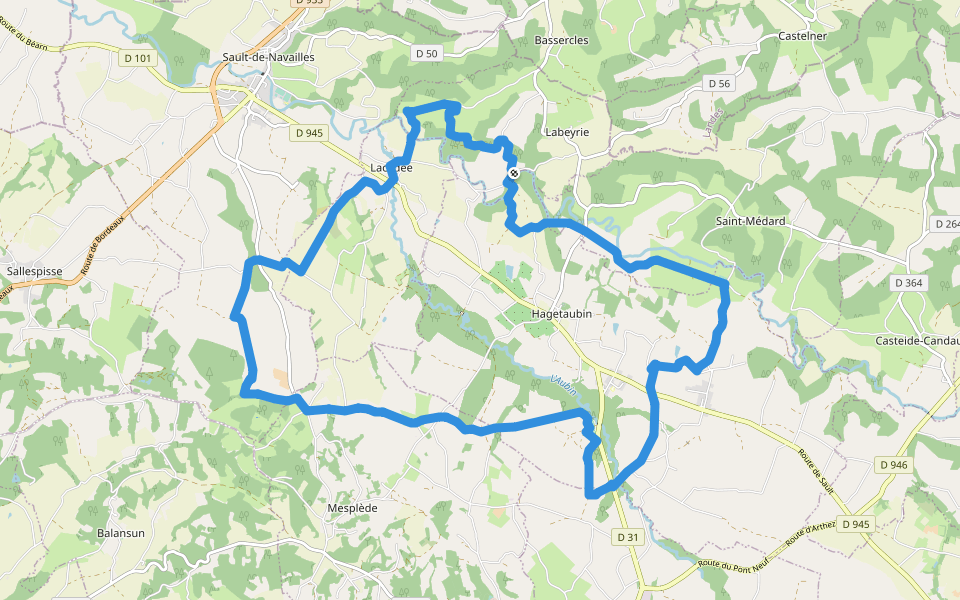 Circuit de randonnée : Vallée du Luy de Béarn (Hagetaubin / Lacadée) walking route map in Labeyrie