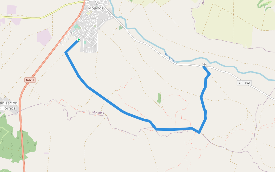 Del Llano a Valhondo walking route map in Mojados